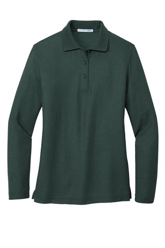 Port Authority Ladies Green Silk Touch L/S Polo SMALL w/Interlocking Logo